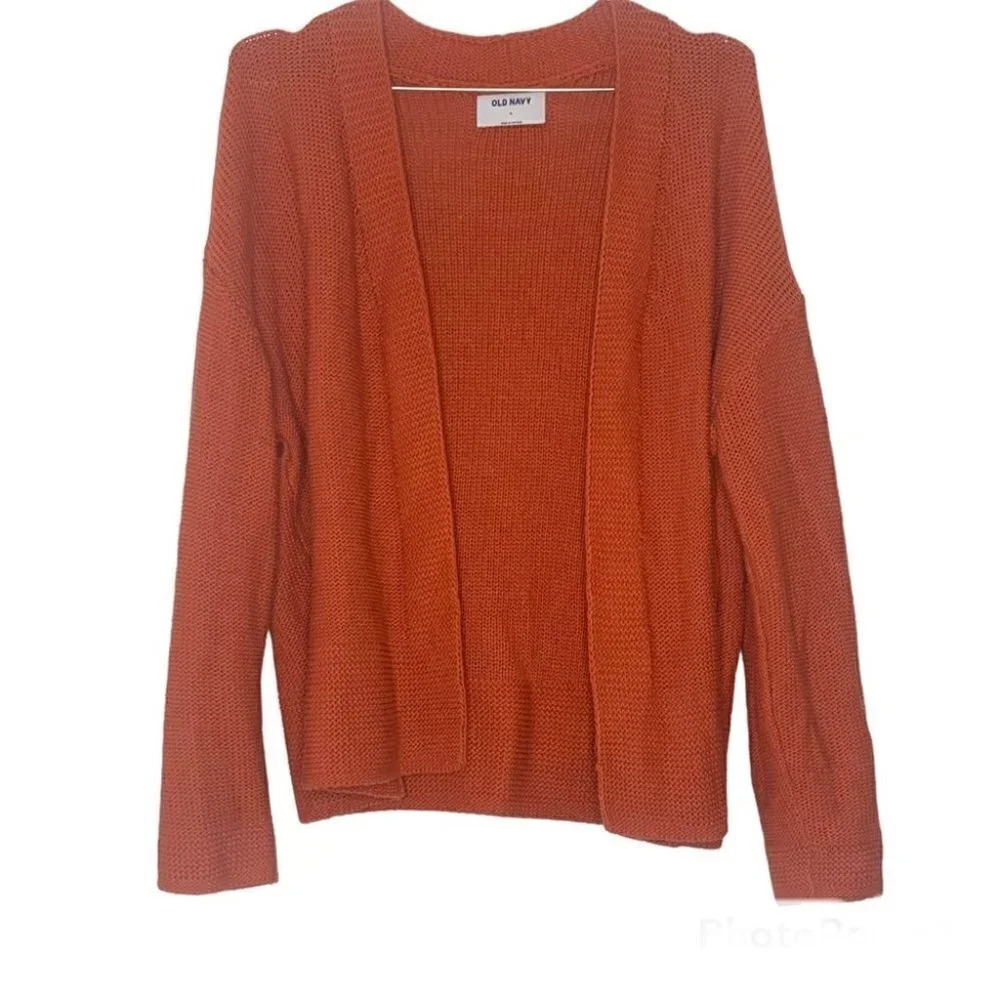 Old navy orange knit open front cardigan sweater sz m